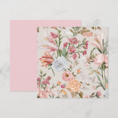 White Cats Pink Roses Floral Flat Thank You Card シーズンカード (正面/裏面)
