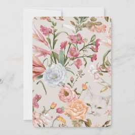 White Cats Pink Roses Floral Flat Thank You Card シーズンカード