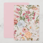 White Cats Pink Roses Floral Flat Thank You Card シーズンカード (正面/裏面)