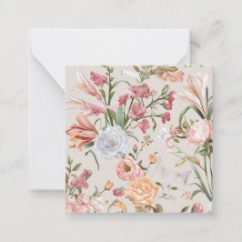 White Cats Pink Roses Floral Flat Thank You Card ノートカード