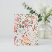 White Cats Pink Roses Floral Flat Thank You Card ポストカード (スタンド正面)