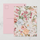 White Cats Pink Roses Floral Flat Thank You Card ポストカード (正面/裏面)