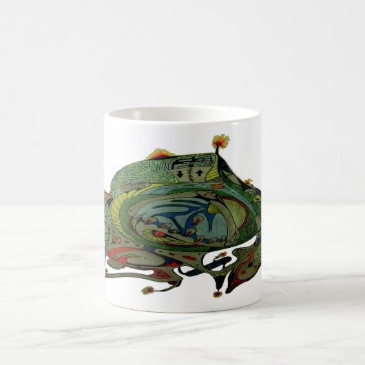 White Ceramic Coffee Mug With Spaceship Art 1 E.1 コーヒーマグカップ (中央)