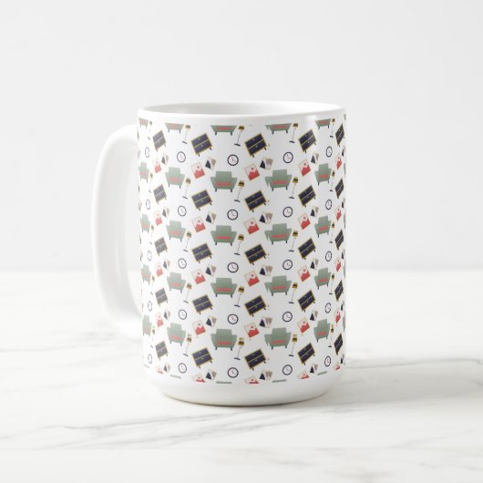 White ceramic mug featuring a playful pattern コーヒーマグカップ (正面左)