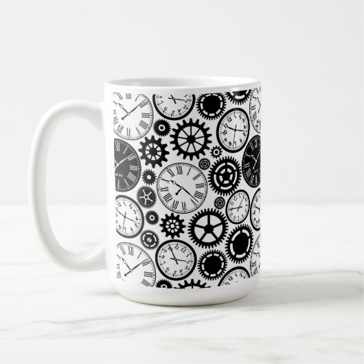 White ceramic mug with black and white clock コーヒーマグカップ (左)