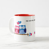 White Ceramic Mug with Romantic Owl Couple ツートーンマグカップ (正面左)