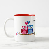 White Ceramic Mug with Romantic Owl Couple ツートーンマグカップ (左)