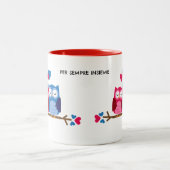 White Ceramic Mug with Romantic Owl Couple ツートーンマグカップ (中央)
