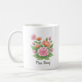 White Ceramic Personalized Mug with Floral Design  コーヒーマグカップ (左)