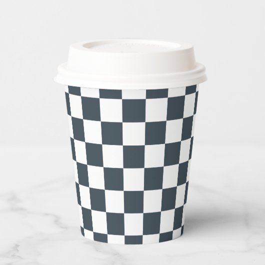 White Charcoal Gray Square Pattern Paper Cups 紙コップ (左)