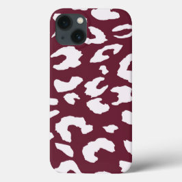 WHITE CHEETAH PRINT PHONE CASE - BURGUNDY BACKGROU iPhone 13ケース