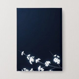 White Cherry Blossom Navy Background 缶バッジ