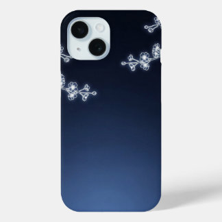 White Cherry Blossom Navy Background iPhone 15ケース