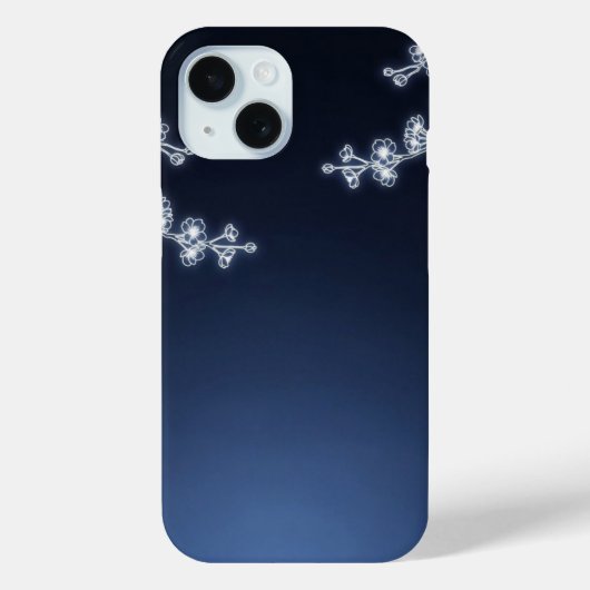 White Cherry Blossom Navy Background Case-Mate iPhoneケース (裏面)