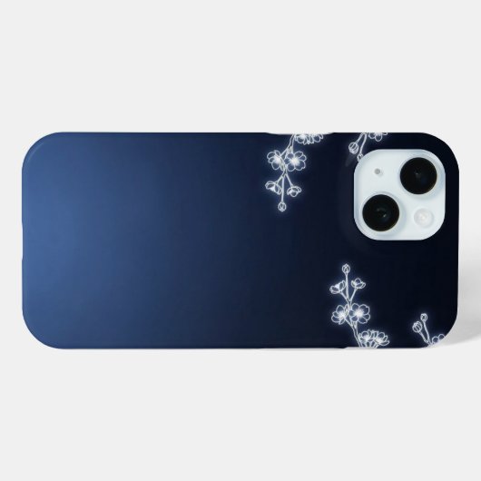 White Cherry Blossom Navy Background Case-Mate iPhoneケース (裏面 (横))