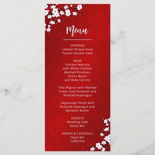 White Cherry Blossom Wedding Menu Card メニュー (正面)