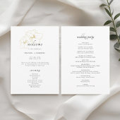 White | Chic Faux Gold Floral Wedding  プログラム