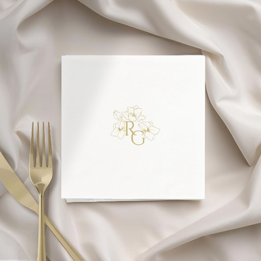 White | Chic Faux Gold Monogram Wedding  スタンダードカクテルナプキン