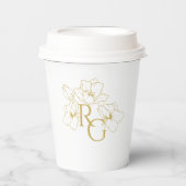 White | Chic Faux Gold Monogram Wedding 紙コップ (正面)