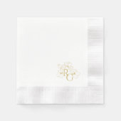 White | Chic Faux Gold Monogram Wedding  縁ありカクテルナプキン (正面)