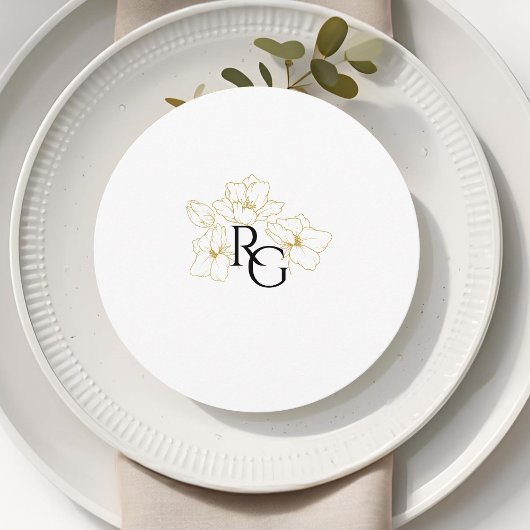 White | Chic Floral Monogram Wedding Flat Menu メニュー