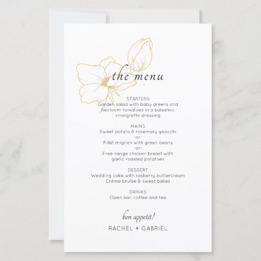 White | Chic Floral Wedding Flat Menu (正面)