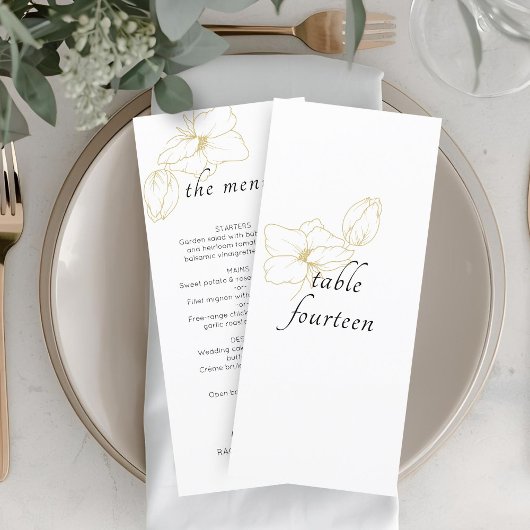 White | Chic Floral Wedding Flat Menu メニュー