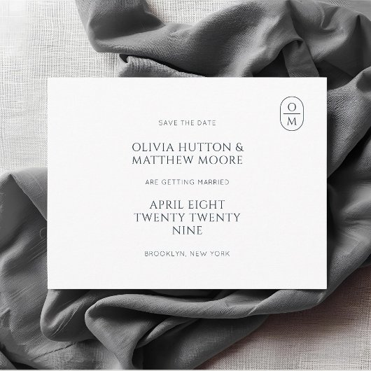 White | Chic Minimal Monogram Wedding  ポストカード
