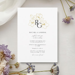 White | Chic Monogram Wedding Invitation Card セーブザデート