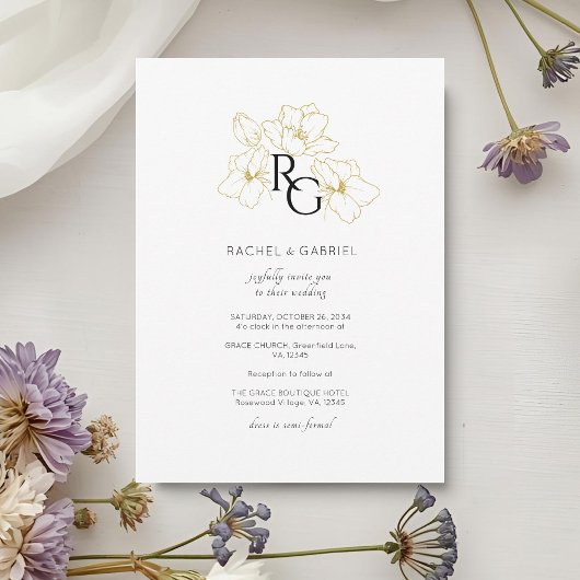 White | Chic Monogram Wedding Invitation Card セーブザデート