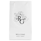 White | Chic Monogram Welcome Wedding Gift Bag スモールペーパーバッグ (正面)