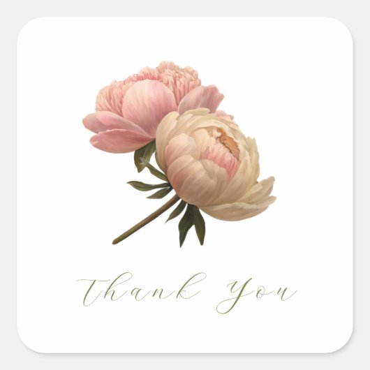 White Chic Rose Wedding Thank you スクエアシール (正面)