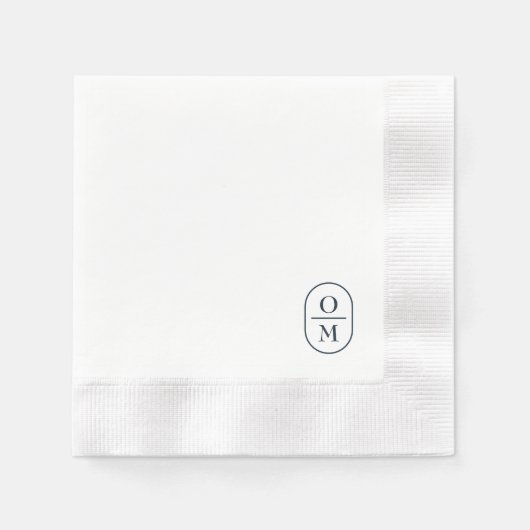 White | Chic Typography Minimal Monogram Wedding 縁ありカクテルナプキン (正面)