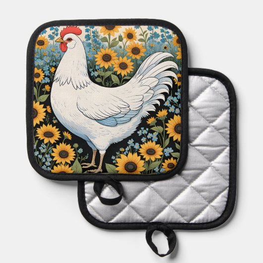 White Chicken and Sunflowers 鍋敷き (正面/裏面)