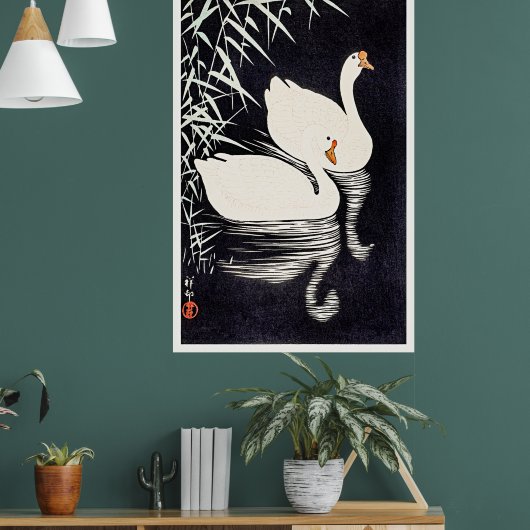 White Chinese Geese by Ohara Koson, ポスター (リビング1)