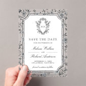 White Chinoiserie Crest Wedding Save the Date アクリル招待状 (インサイチュ (ポータブル))