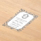 White Chinoiserie Crest Wedding Save the Date アクリル招待状 (レイダウン)