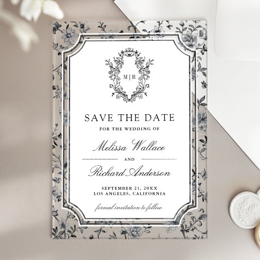 White Chinoiserie Crest Wedding Save the Date アクリル招待状
