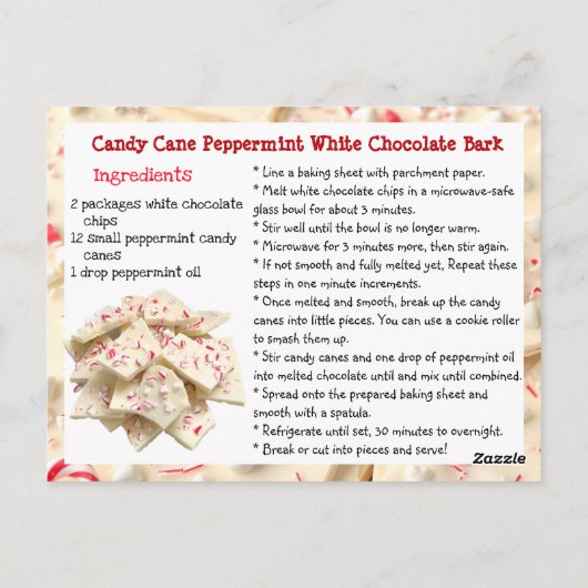 White Chocolate Candy Cane Peppermint Bark Recipe ポストカード (裏面)
