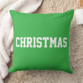 White CHRISTMAS Bold Text On Festive Bright Green クッション (ブランケット)