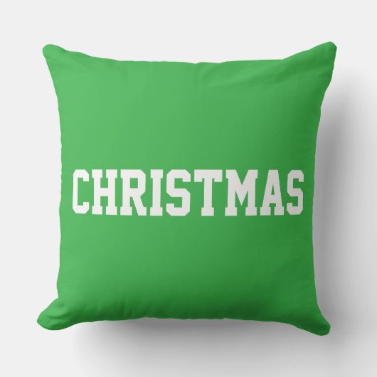 White CHRISTMAS Bold Text On Festive Bright Green クッション (正面)