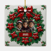 White Christmas Candle Customizable Square セラミックオーナメント (裏面)