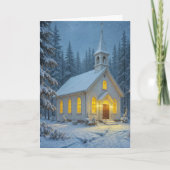 White Christmas Chapel In Winter Pines カード (正面)