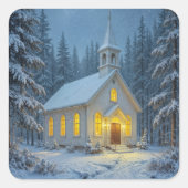 White Christmas Chapel In Winter Pines スクエアシール (正面)