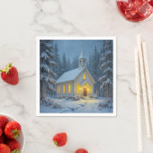 White Christmas Chapel In Winter Pines スタンダードカクテルナプキン (インサイチュ)