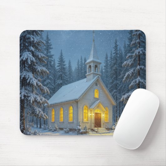 White Christmas Chapel In Winter Pines マウスパッド (マウス)
