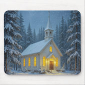 White Christmas Chapel In Winter Pines マウスパッド (正面)