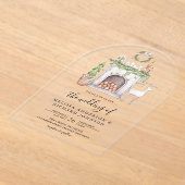 White Christmas Fireplace Wedding アクリル招待状 (レイダウン)