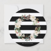 White Christmas Flowers Wreath & Stripes Pattern 招待状 (裏面)