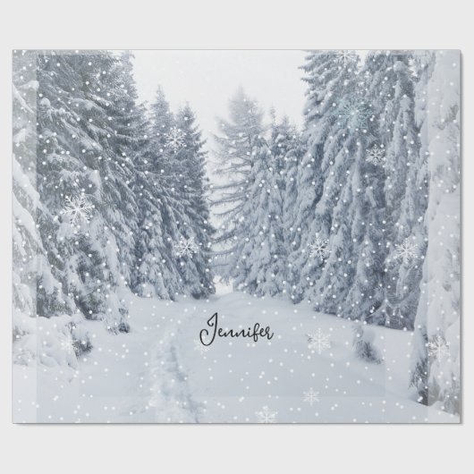 White Christmas Forest Snow Winter Wrapping Paper ラッピングペーパー (フラット)